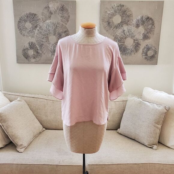 VINCE CAMUTO | Drop Shoulder Ruffle Sleeve Blouse - size Medium in Dusty Rose. - Picture 3 of 11